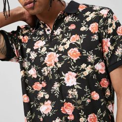 FOREVER21 Men's Floral Print Polo Shirt