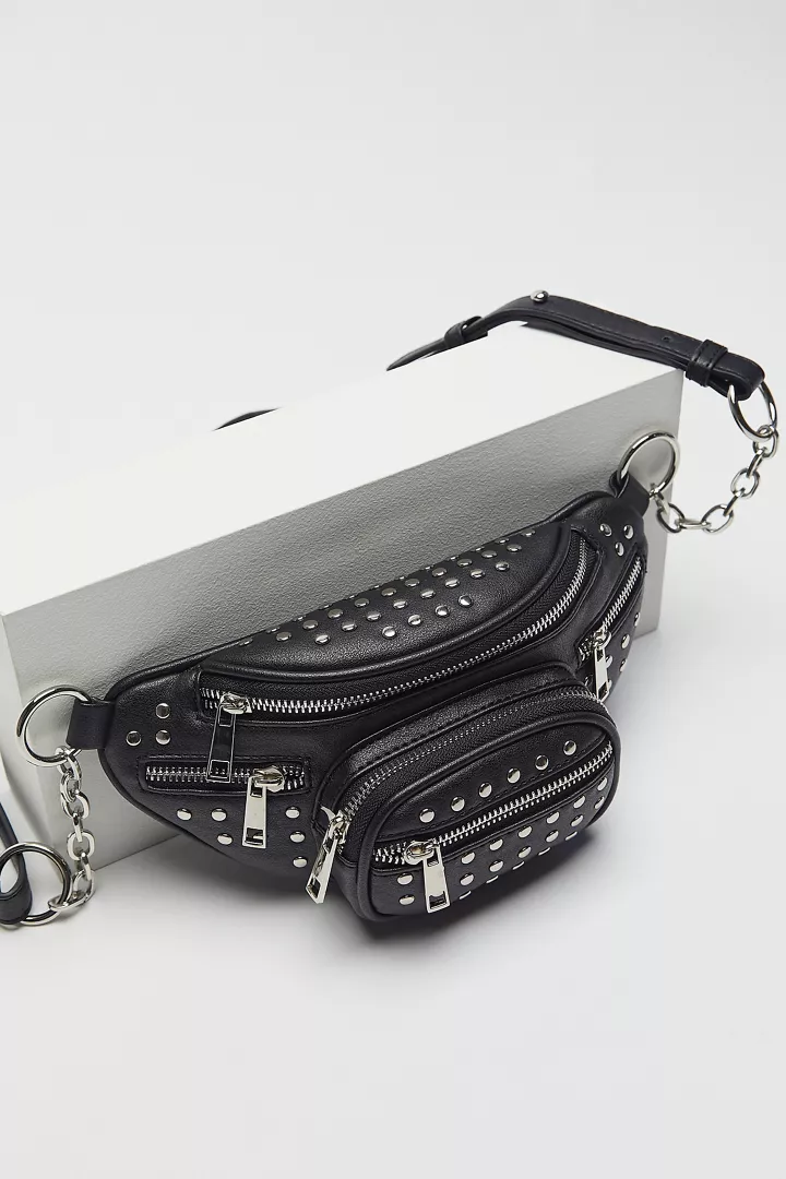 Danni Black Studded Faux Leather Belt Bag - Image 4