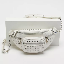 Danni White Studded Faux Leather Belt Bag