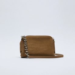 ZARA Embossed Split Leather Crossbody Bag