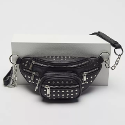 Danni Black Studded Faux Leather Belt Bag