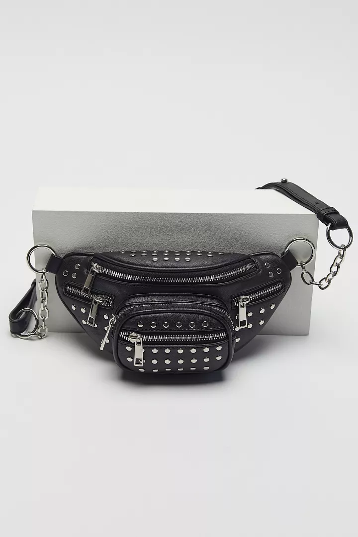 Danni Black Studded Faux Leather Belt Bag