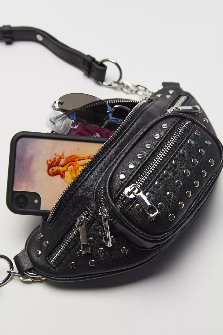 Danni Black Studded Faux Leather Belt Bag - Image 2